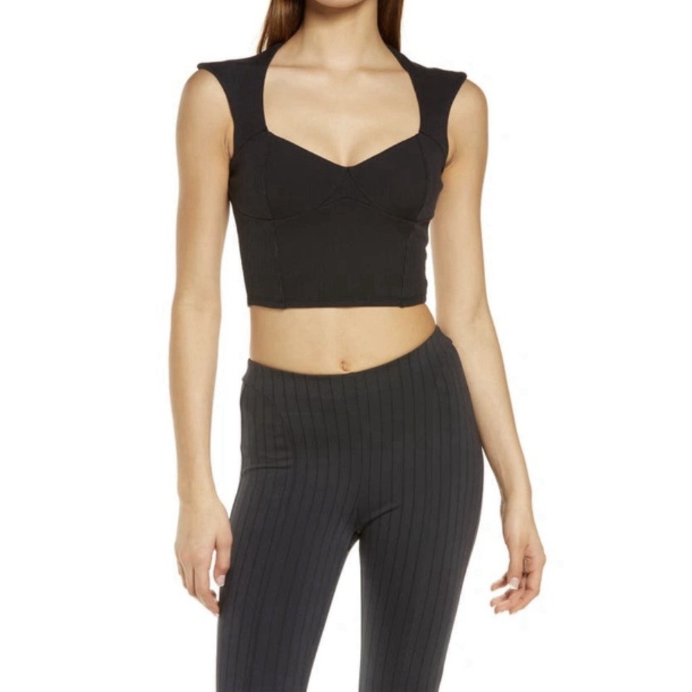 Alo Yoga Corset Tank Top Women S Black Excellent Ribbed Sweetheart Cropped‎